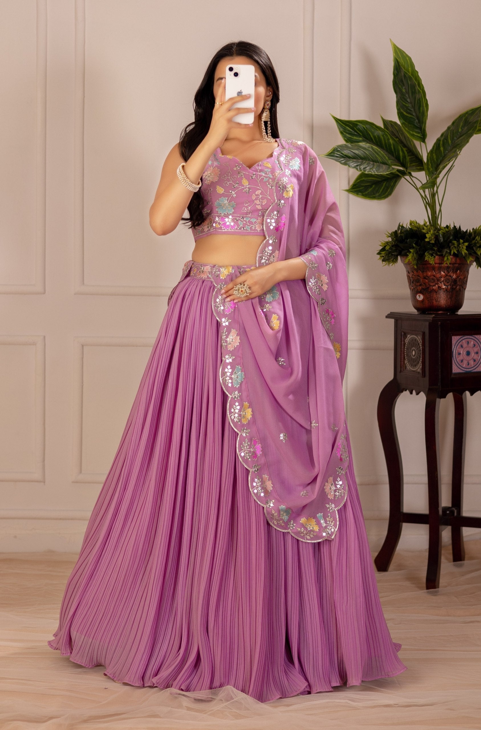 DEIANA'S Heavy Plain with crease work Lehenga Choli - Pink - Distacart