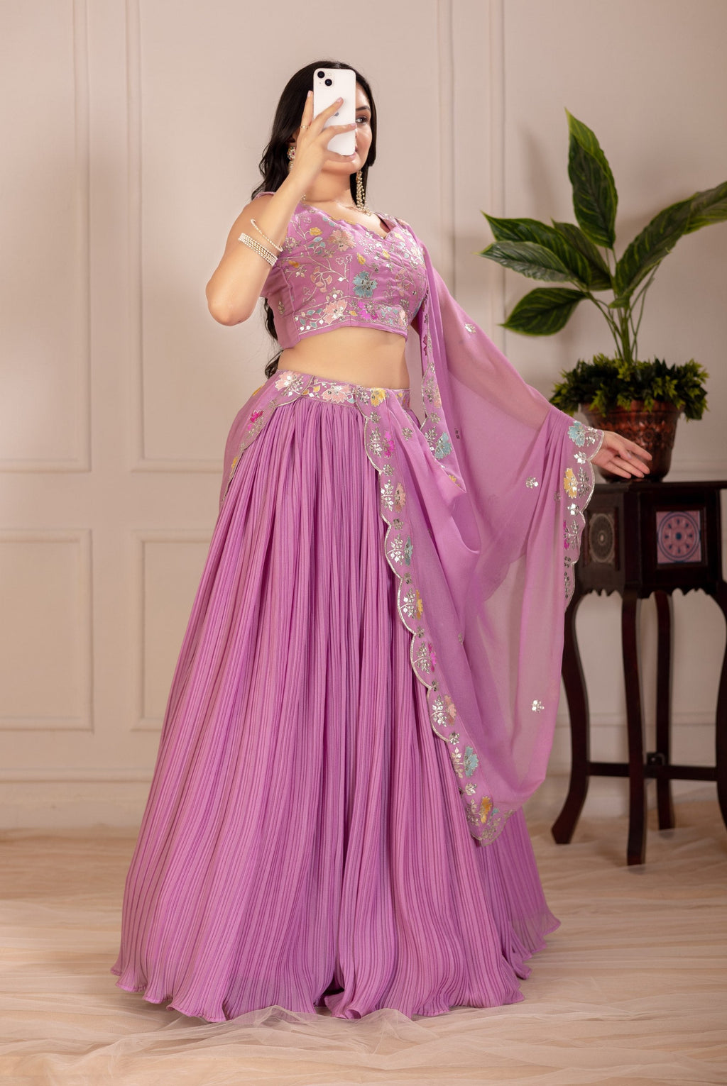 DEIANA'S Heavy Plain with crease work Lehenga Choli - Pink - Distacart