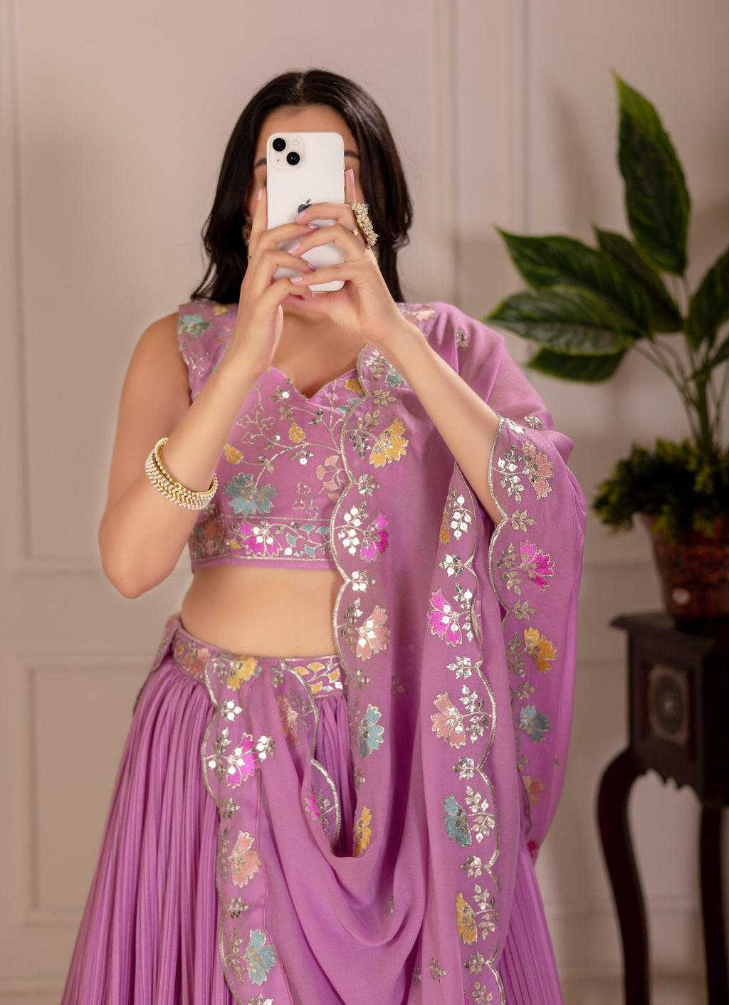 DEIANA'S Heavy Plain with crease work Lehenga Choli - Pink - Distacart