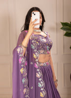 DEIANA'S Heavy Plain with crease work Lehenga Choli - Purple - Distacart