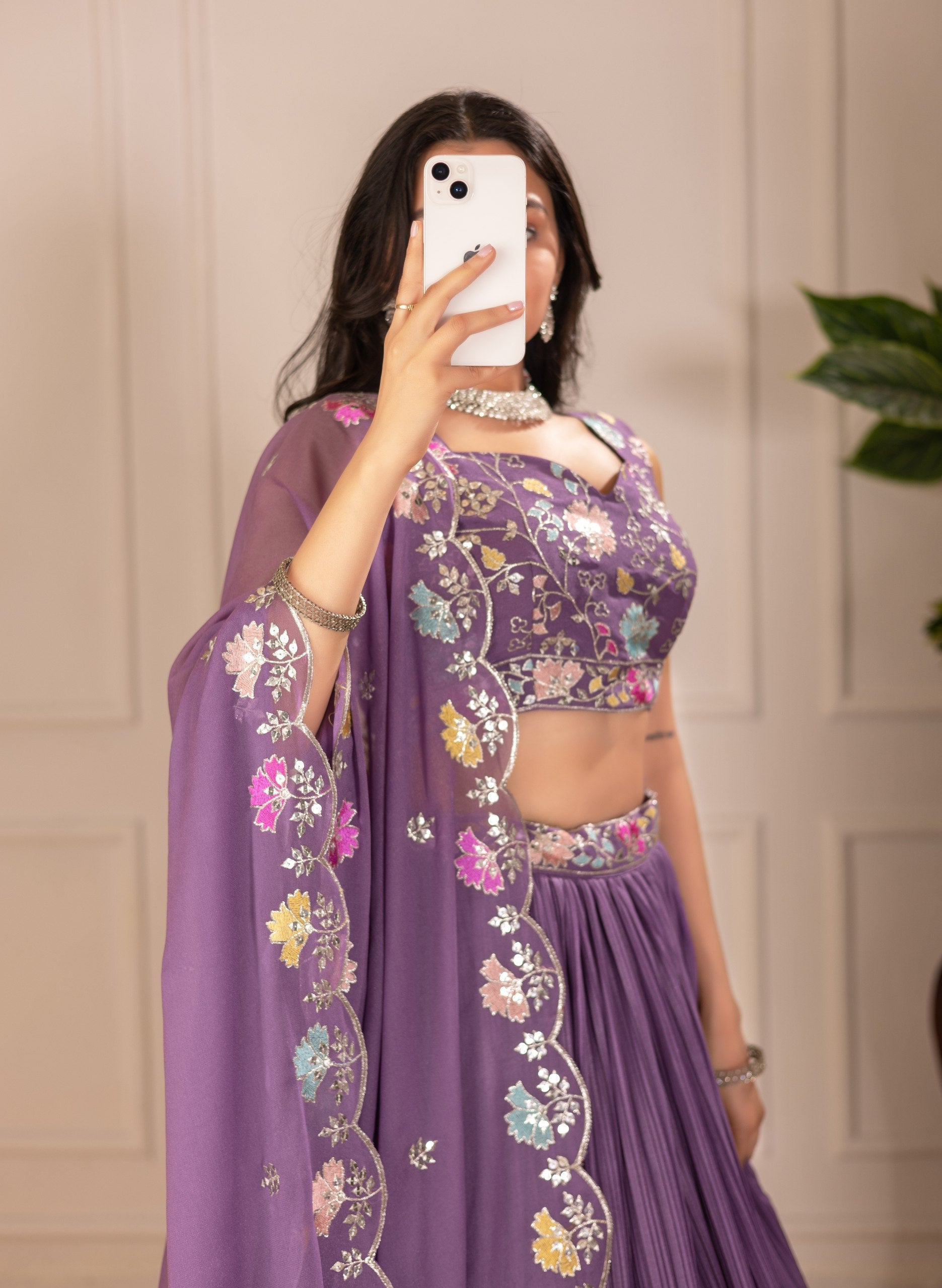 DEIANA'S Heavy Plain with crease work Lehenga Choli - Purple - Distacart