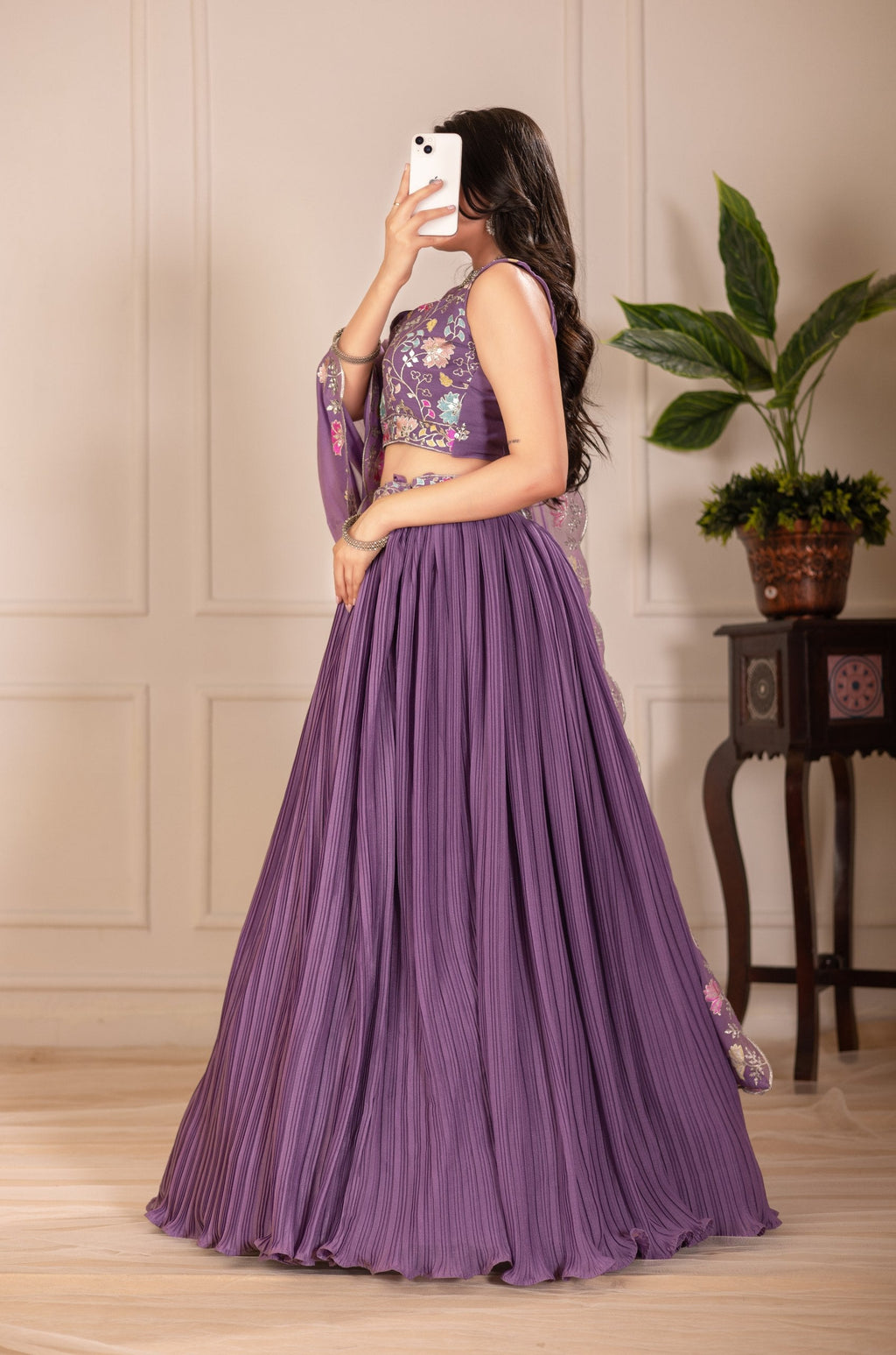 DEIANA'S Heavy Plain with crease work Lehenga Choli - Purple - Distacart