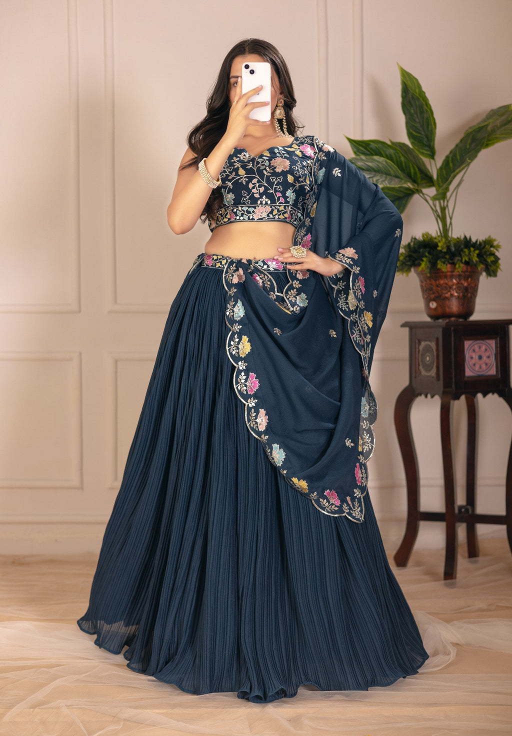 DEIANA'S Heavy Plain with crease work Lehenga Choli - Rama - Distacart