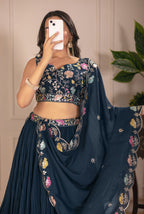 DEIANA'S Heavy Plain with crease work Lehenga Choli - Rama - Distacart