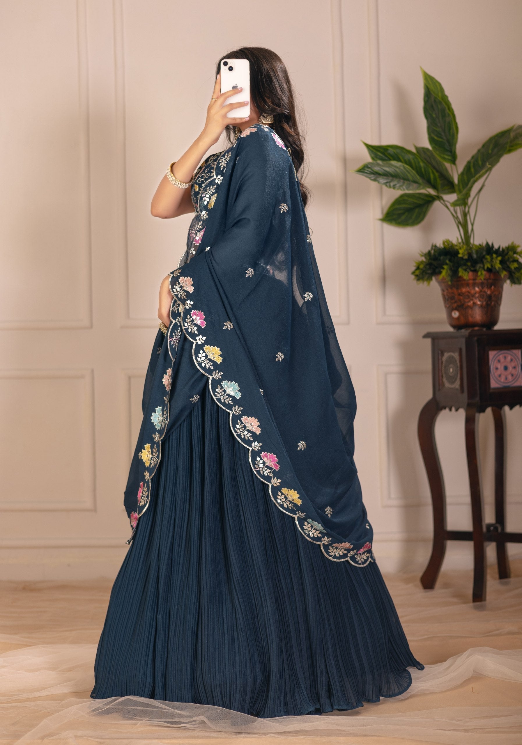 DEIANA'S Heavy Plain with crease work Lehenga Choli - Rama - Distacart