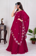 DEIANA'S Heavy Plain with crease work Lehenga Choli - Red - Distacart