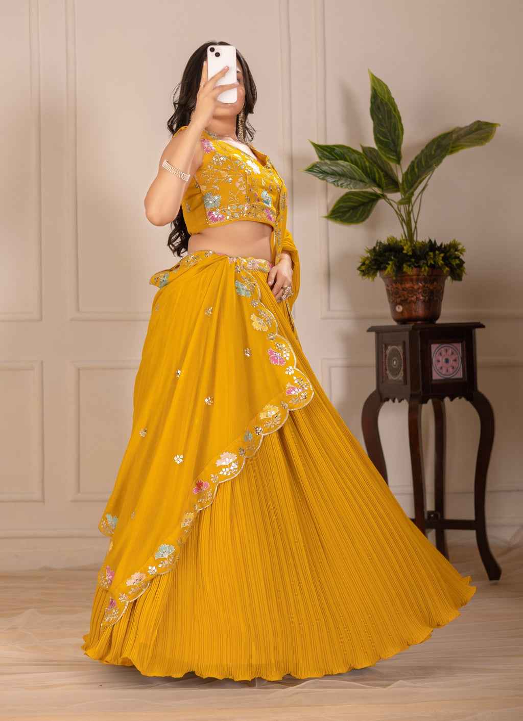DEIANA'S Heavy Plain with crease work Lehenga Choli - Yellow - Distacart