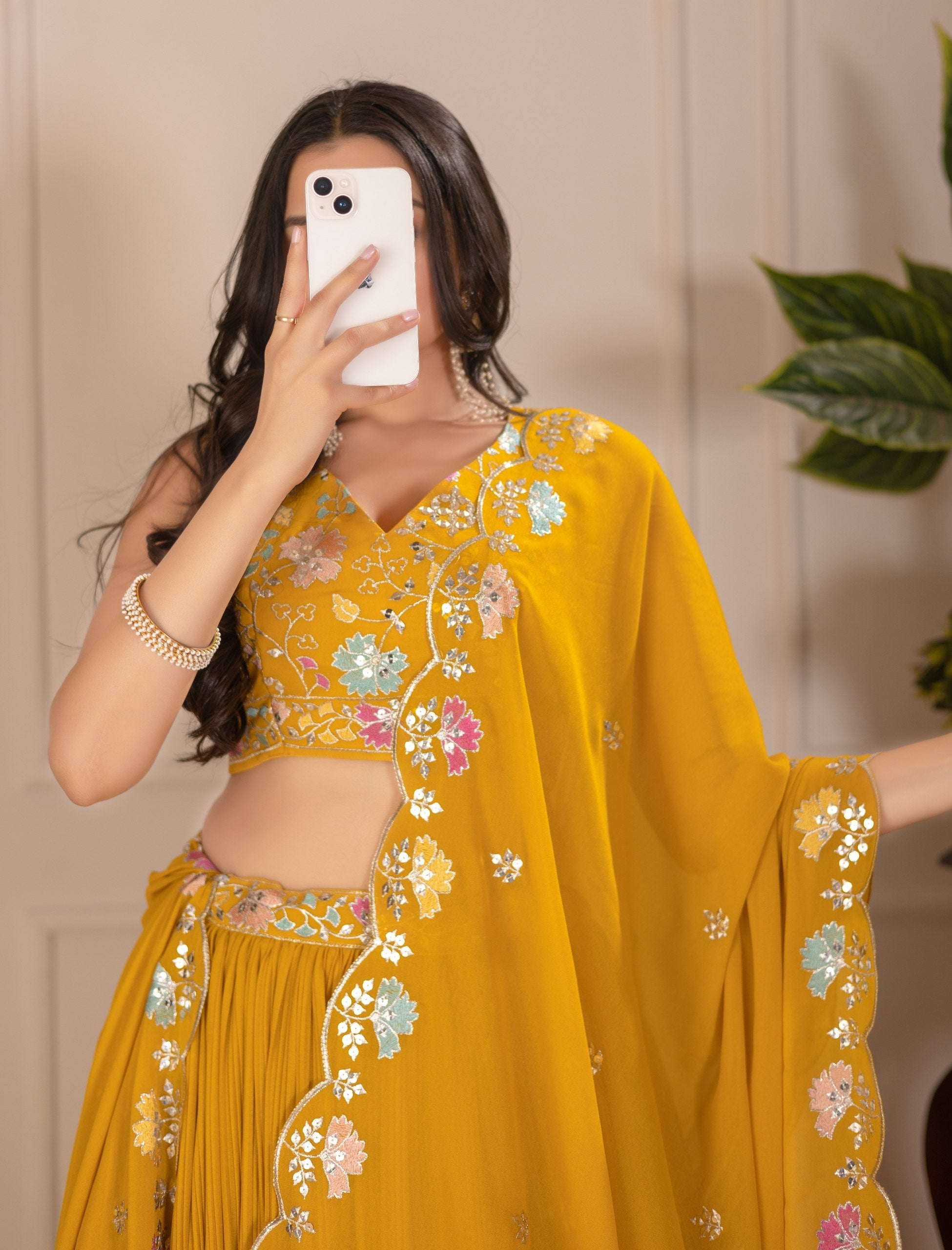 DEIANA'S Heavy Plain with crease work Lehenga Choli - Yellow - Distacart