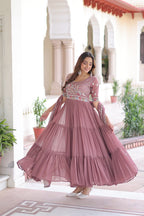 Evanik Women Faux Blooming With Beads Embroidery Work Gown Dupatta Collection - Distacart