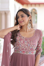 Evanik Women Faux Blooming With Beads Embroidery Work Gown Dupatta Collection - Distacart