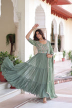 Evanik Women Faux Blooming With Beads Embroidery Work Gown Dupatta Collection - Distacart