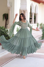 Evanik Women Faux Blooming With Beads Embroidery Work Gown Dupatta Collection - Distacart