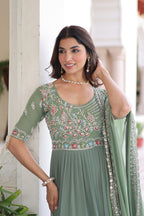 Evanik Women Faux Blooming With Beads Embroidery Work Gown Dupatta Collection - Distacart
