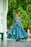 Evanik Women Vichitra Silk with Rich Sequins, Multi Thread & Zari Embroidered work Wedding Gown - Distacart