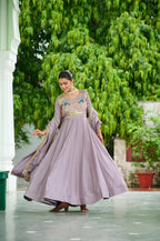 Evanik Women Vichitra Silk with Rich Sequins, Multi Thread & Zari Embroidered work Wedding Gown - Distacart