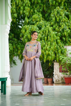 Evanik Women Vichitra Silk with Rich Sequins, Multi Thread & Zari Embroidered work Wedding Gown - Distacart