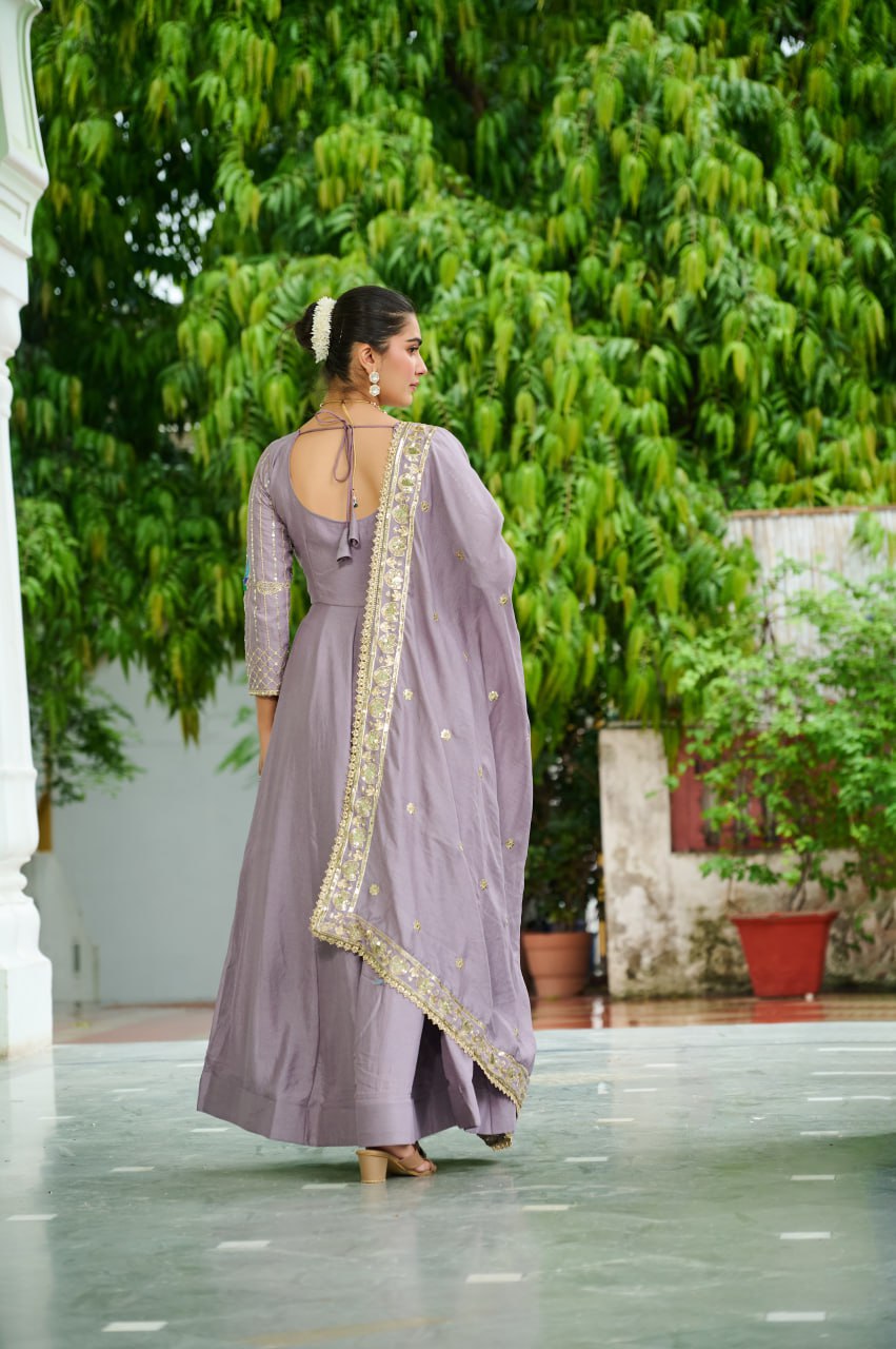 Evanik Women Vichitra Silk with Rich Sequins, Multi Thread & Zari Embroidered work Wedding Gown - Distacart
