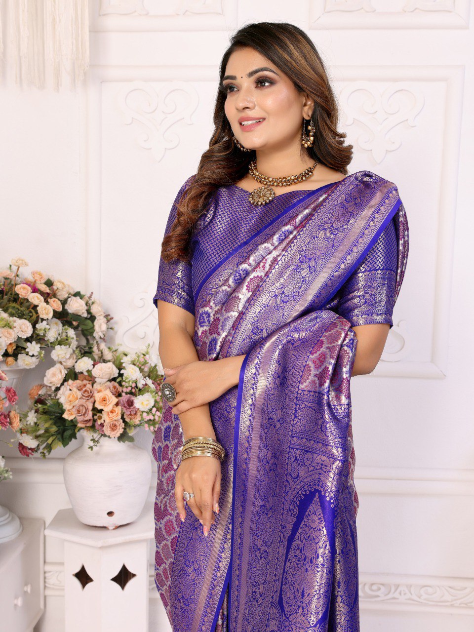 Anaita Lavender Banarasi Chaturi Silk With Weaving Saree With Blouse - Distacart