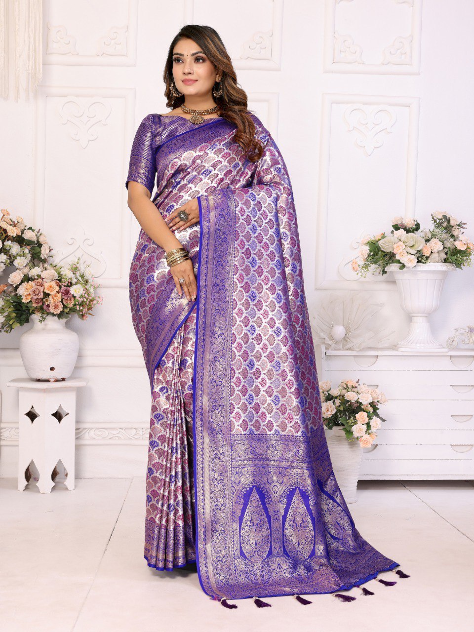 Anaita Lavender Banarasi Chaturi Silk With Weaving Saree With Blouse - Distacart