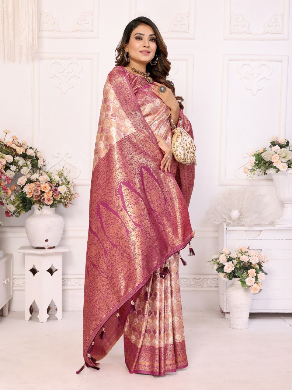 Anaita Off White Banarasi Chaturi Silk With Weaving Saree With Blouse - Distacart