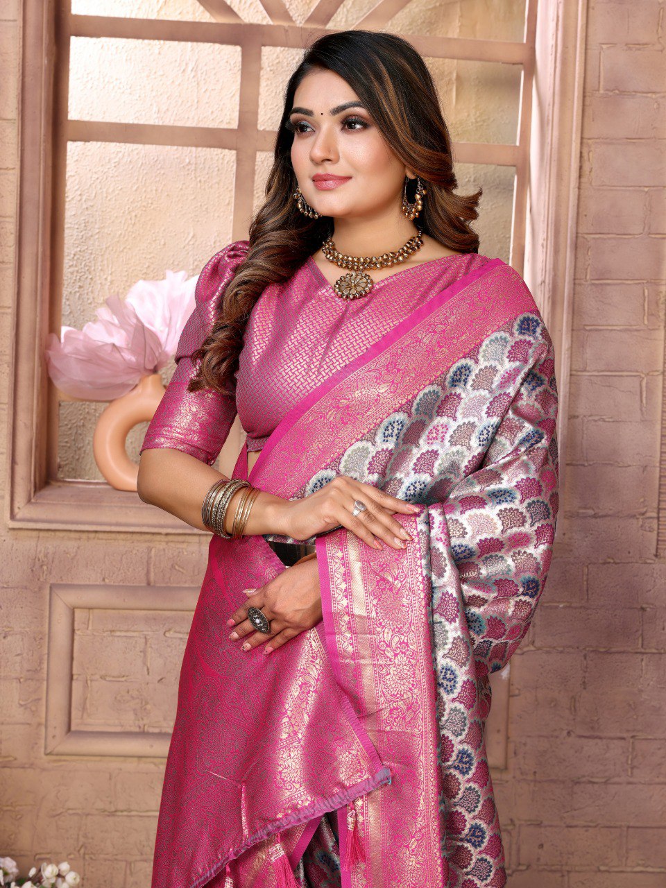 Anaita Rani Pink Banarasi Chaturi Silk With Weaving Saree With Blouse - Distacart