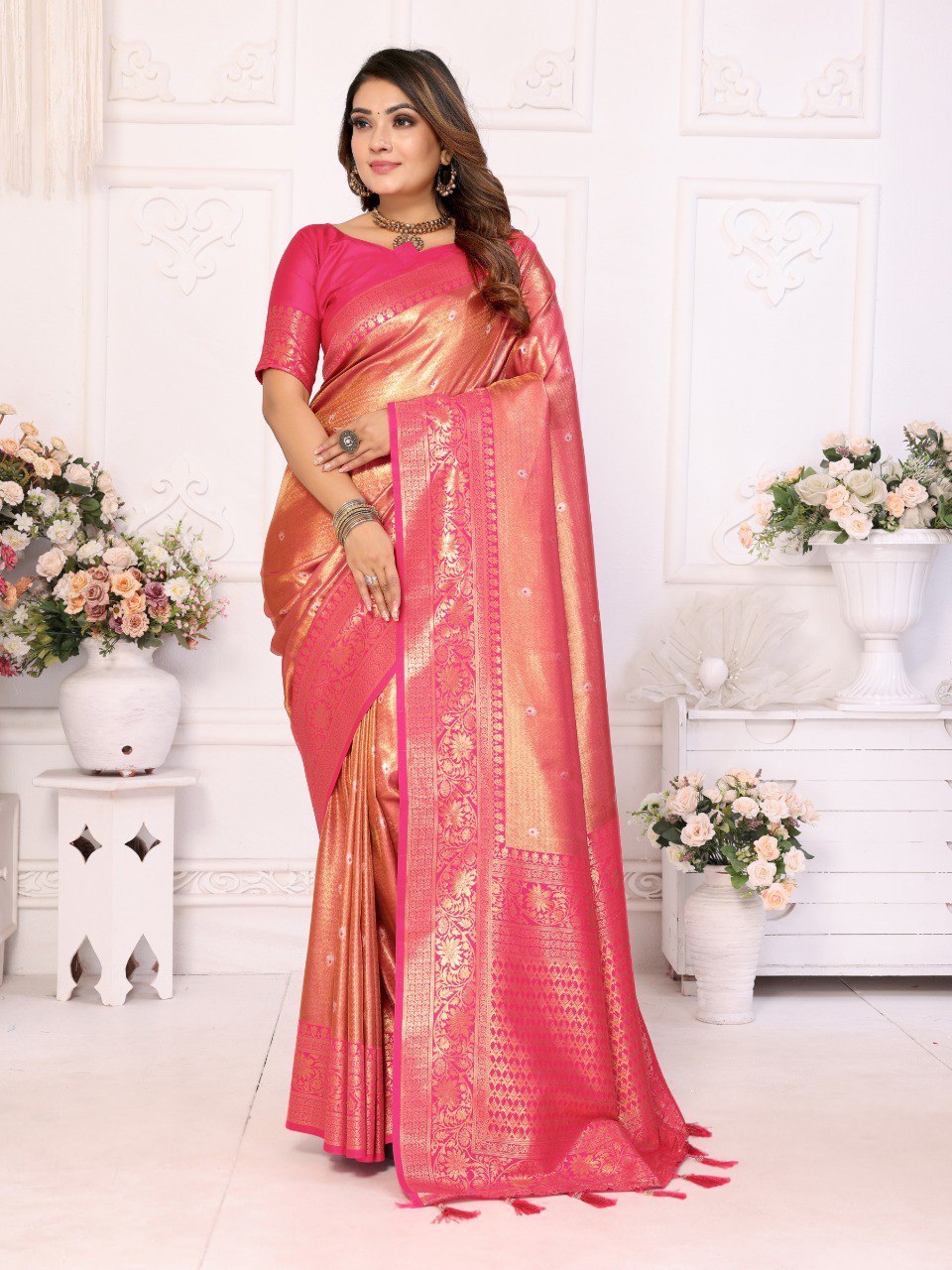 Anaita Light Orange Tissue Silk With Butti Weaving Saree With Blouse - Distacart