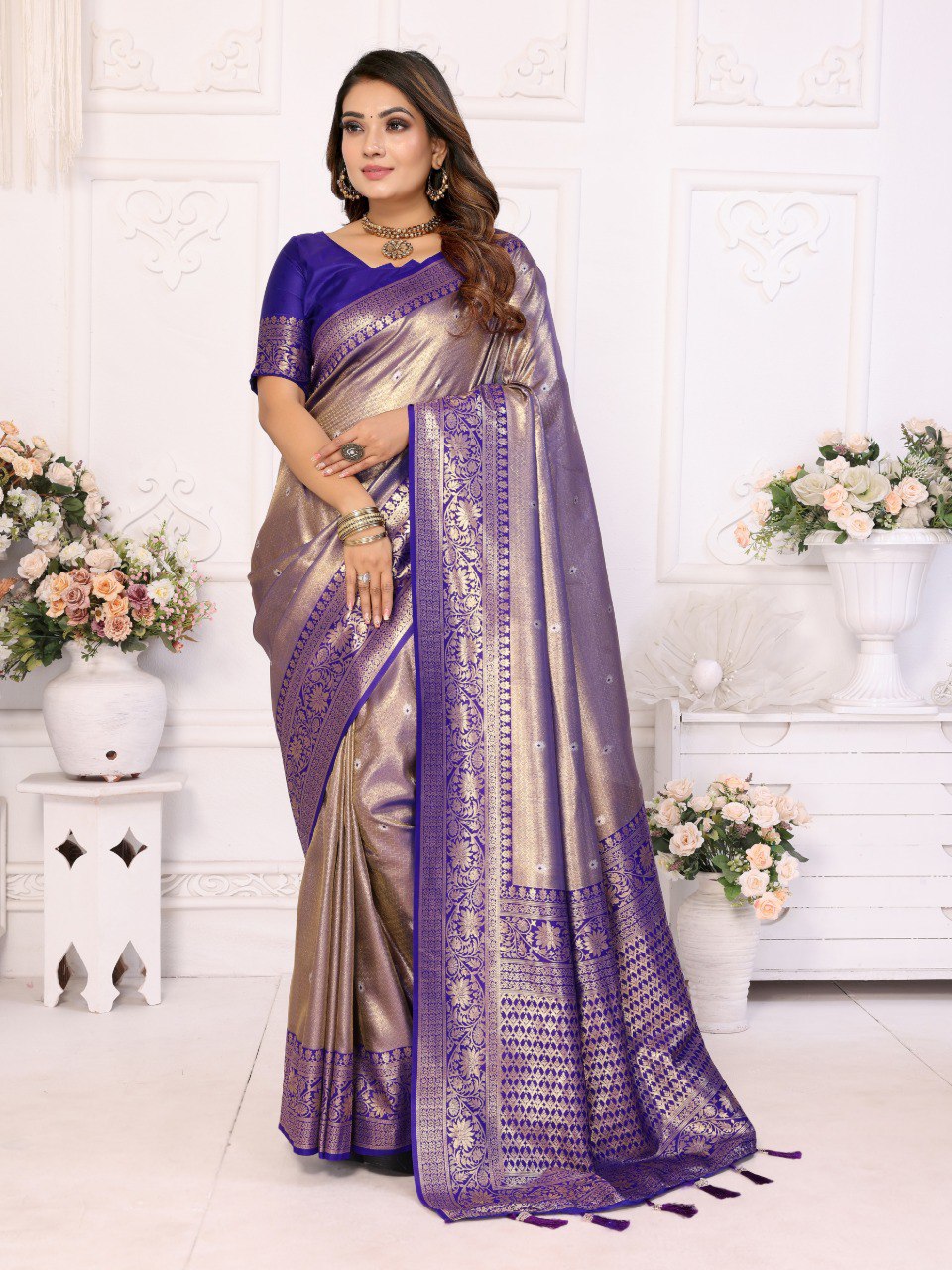 Anaita Lavender Tissue Silk With Butti Weaving Saree With Blouse - Distacart