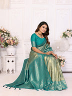 Anaita Blue Tissue Silk With Butti Weaving Saree With Blouse - Distacart