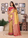 Anaita Golden Tissue Silk With Jaal Weaving Saree With Blouse - Distacart