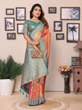Anaita Orange Tissue Silk With Jaal Weaving Saree With Blouse - Distacart