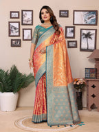 Anaita Orange Tissue Silk With Jaal Weaving Saree With Blouse - Distacart