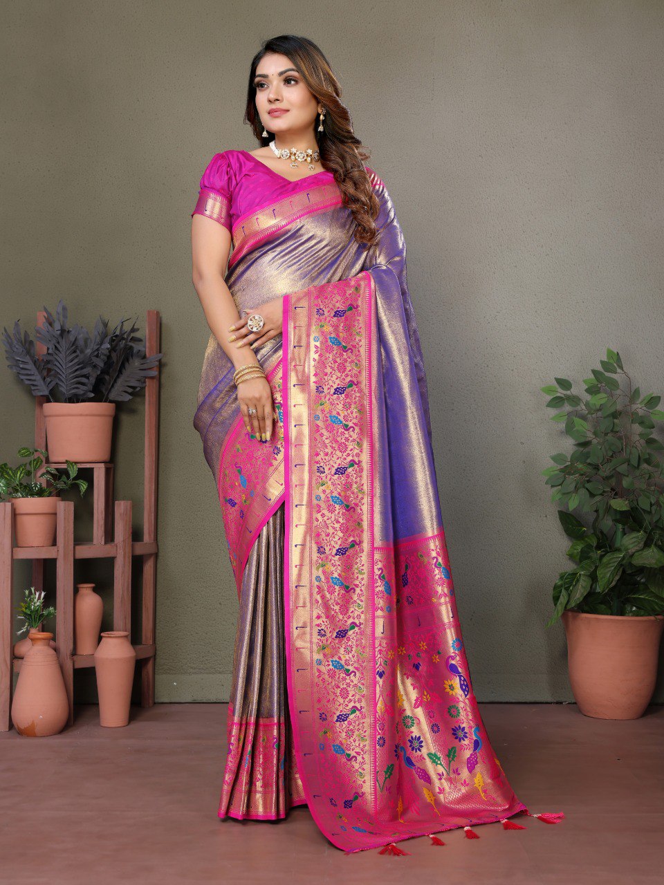 Anaita Lavender Tissue Silk With Paithani Woven Saree With Blouse - Distacart