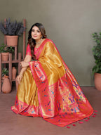 Anaita Golden Tissue Silk With Paithani Woven Saree With Blouse - Distacart