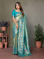 Anaita Blue Tissue Silk With Paithani Woven Saree With Blouse - Distacart