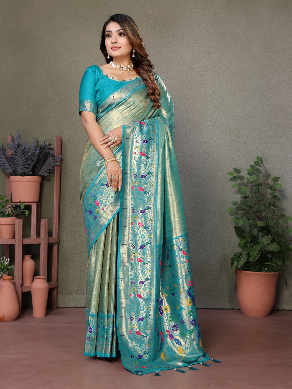 Anaita Blue Tissue Silk With Paithani Woven Saree With Blouse - Distacart