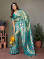 Anaita Blue Tissue Silk With Paithani Woven Saree With Blouse - Distacart