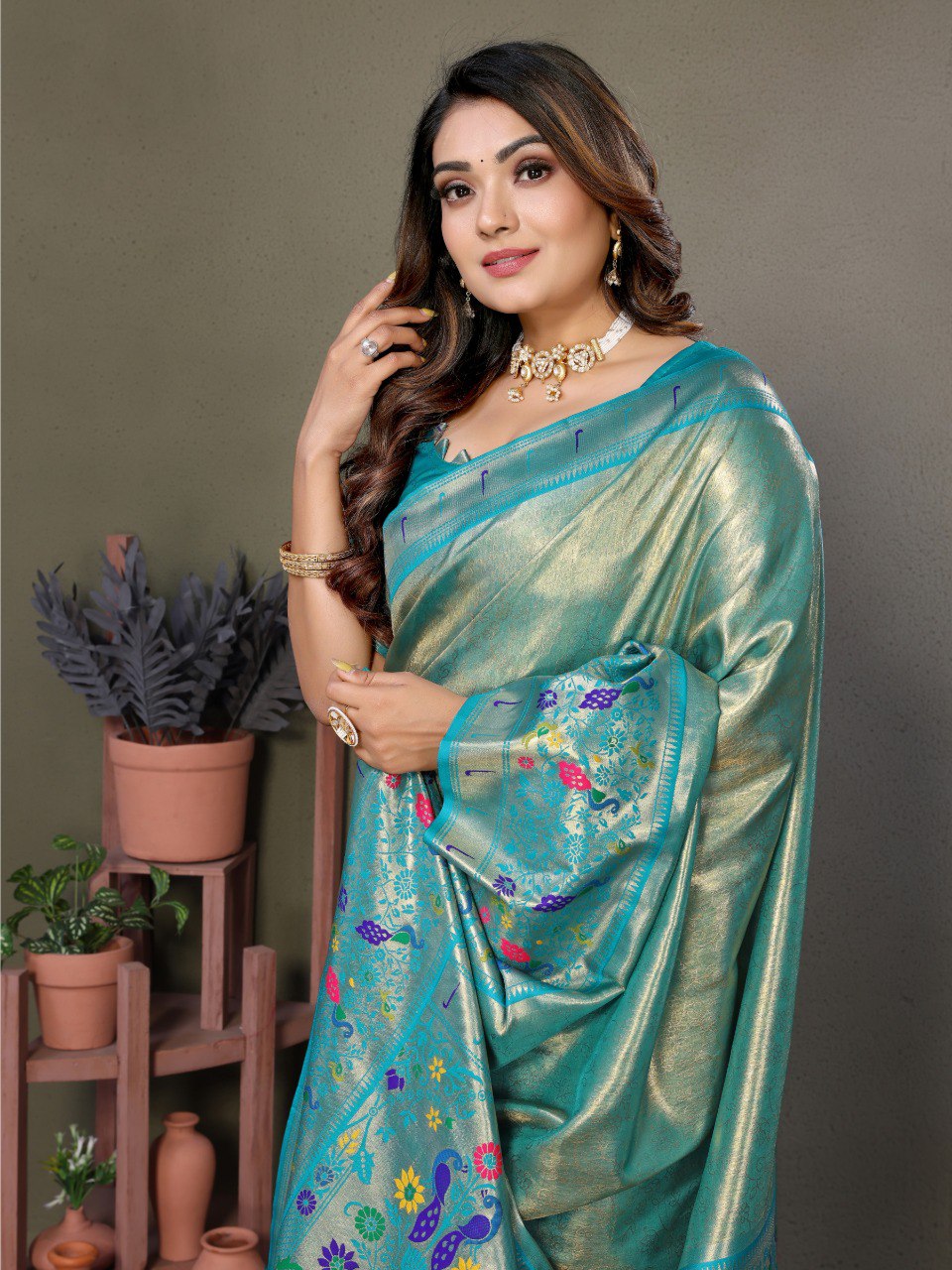 Anaita Blue Tissue Silk With Paithani Woven Saree With Blouse - Distacart