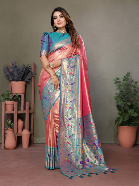Anaita Light Pink Tissue Silk With Paithani Woven Saree With Blouse