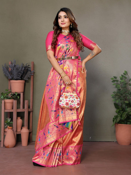 Anaita Orange Tissue Silk With Paithani Woven Saree With Blouse