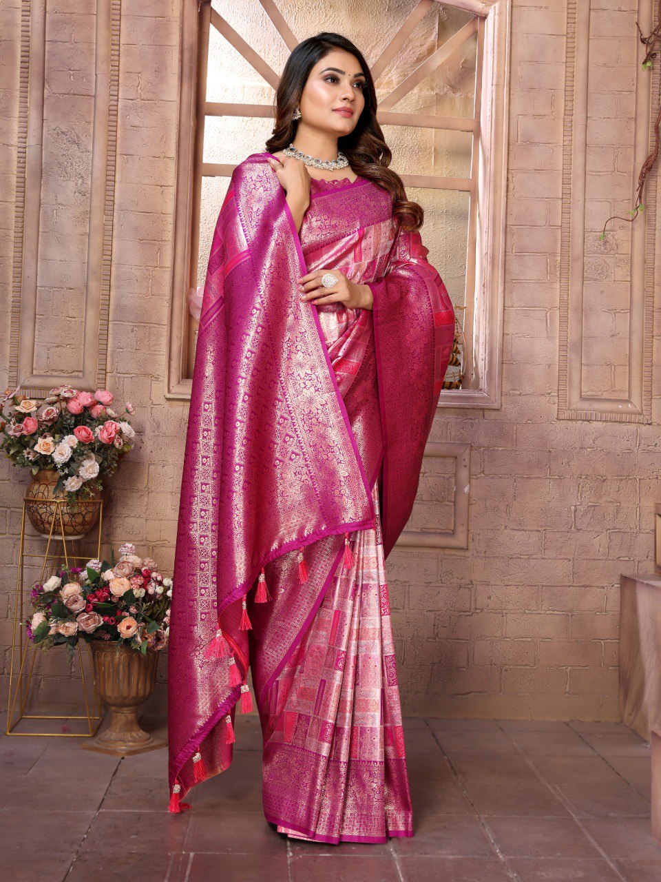 Anaita Rani Pink Banarasi Chaturi Silk With Zari Weaving Saree With Blouse - Distacart