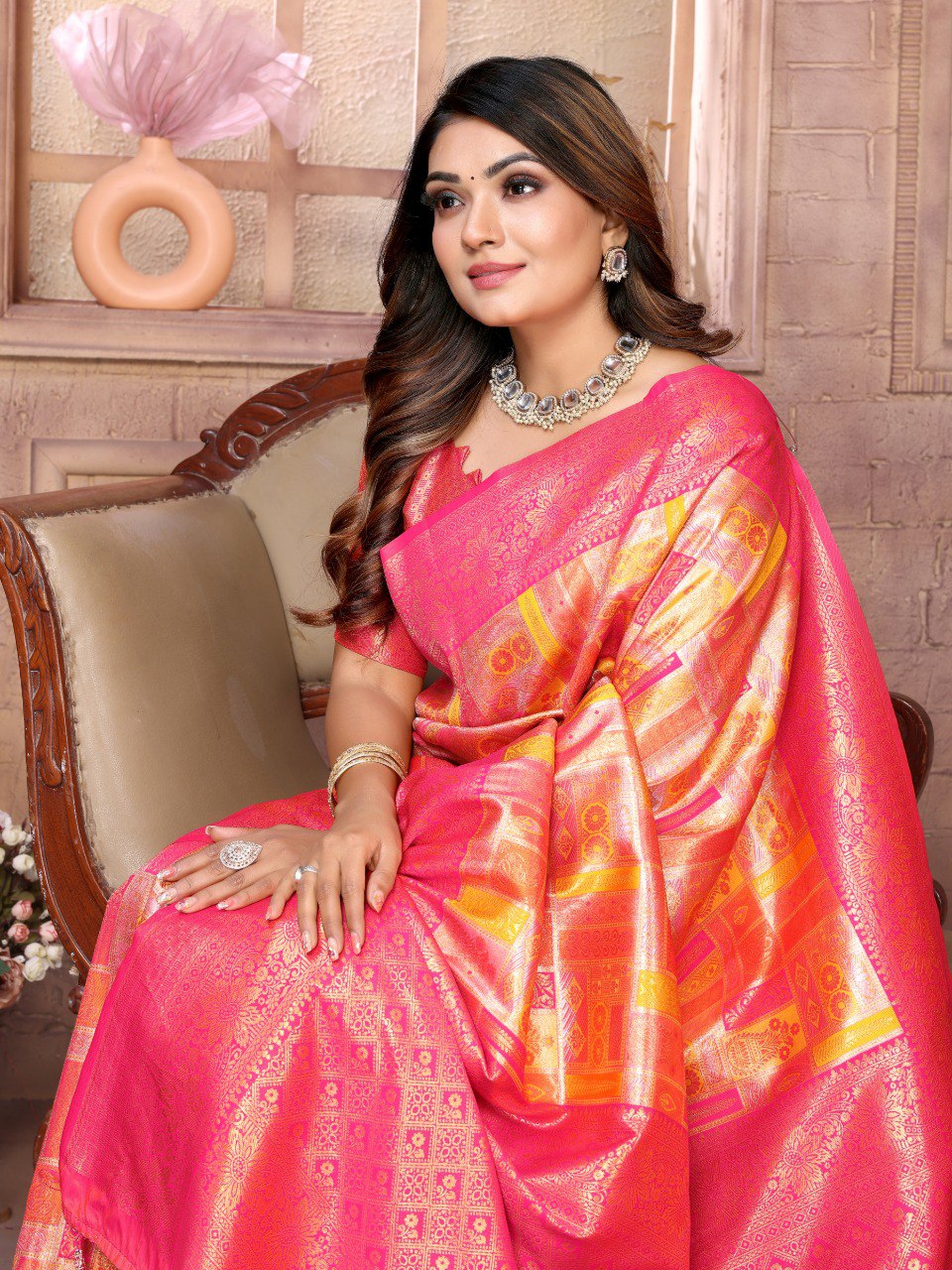Anaita Orange Banarasi Chaturi Silk With Zari Weaving Saree With Blouse - Distacart