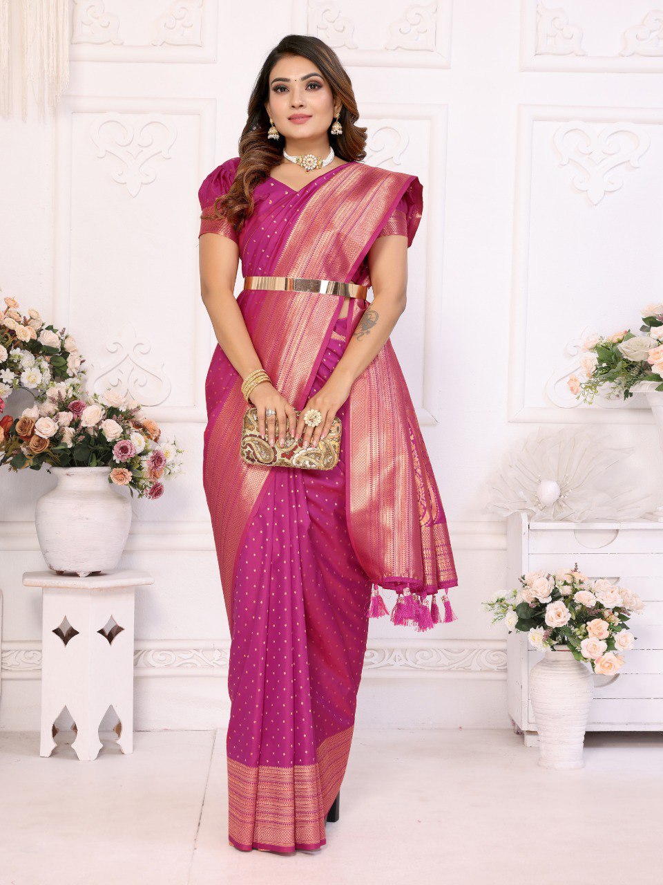Anaita Purple Silk With Zari Weaving Saree With Blouse - Distacart
