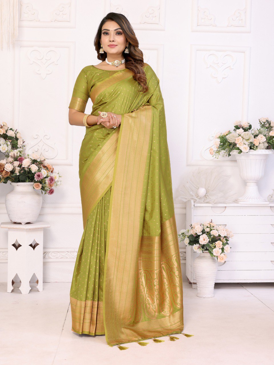 Anaita Green Silk With Zari Weaving Saree With Blouse - Distacart