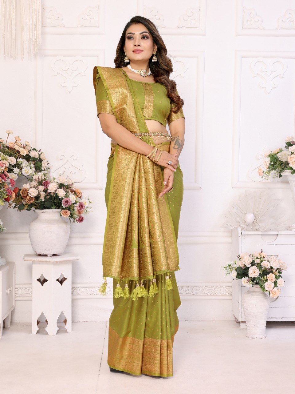 Anaita Green Silk With Zari Weaving Saree With Blouse - Distacart