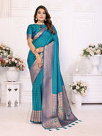 Anaita Blue Silk With Zari Weaving Saree With Blouse - Distacart