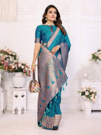 Anaita Blue Silk With Zari Weaving Saree With Blouse - Distacart