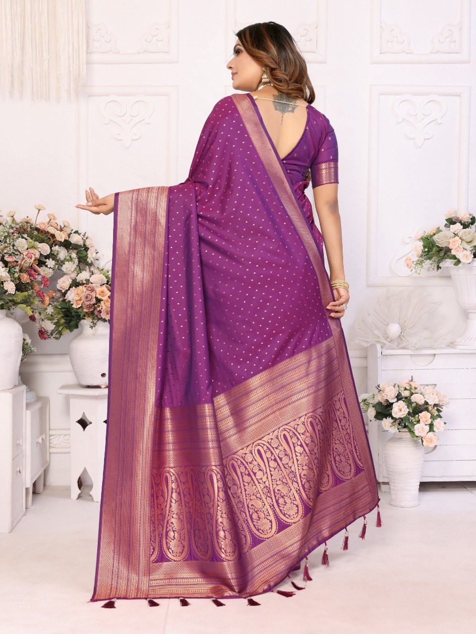 Anaita Dark Purple Silk With Zari Weaving Saree With Blouse - Distacart