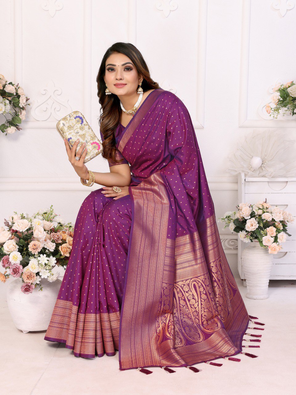 Anaita Dark Purple Silk With Zari Weaving Saree With Blouse - Distacart