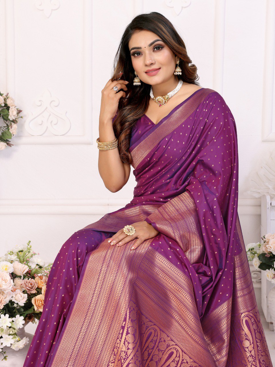Anaita Dark Purple Silk With Zari Weaving Saree With Blouse - Distacart