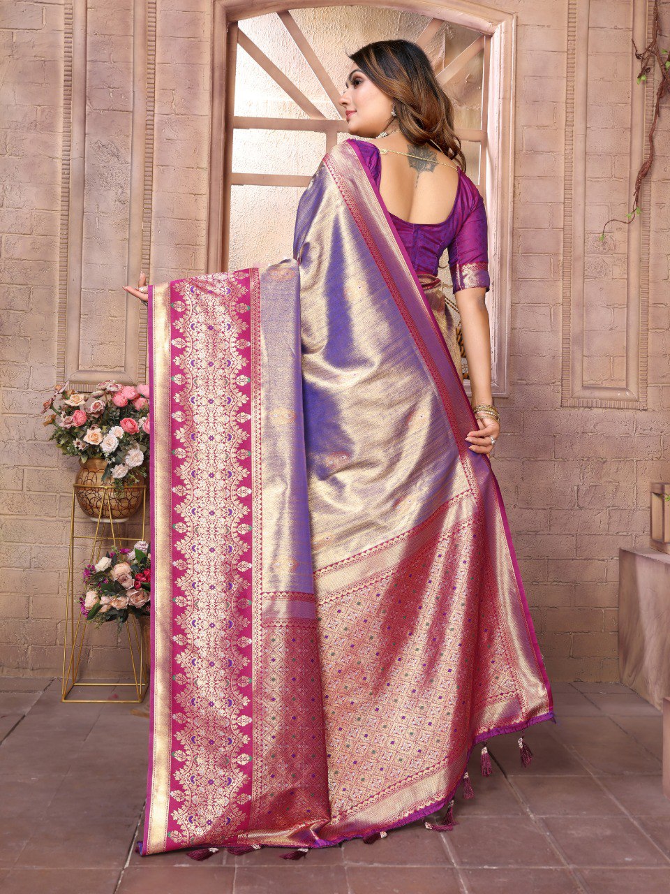 Anaita Lavender Tissue Silk With Weaving Saree With Blouse - Distacart